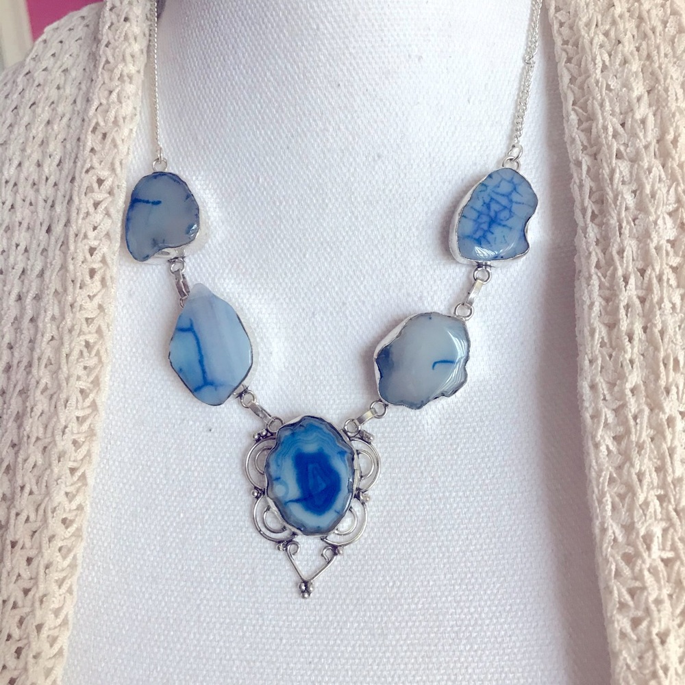 NEW Solar Quartz Druzy 925 Silver Necklace - Picture 2 of 4